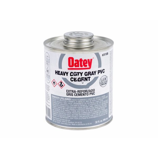 Oatey Solvent Cement, 32 oz Can, Liquid, Gray 31105